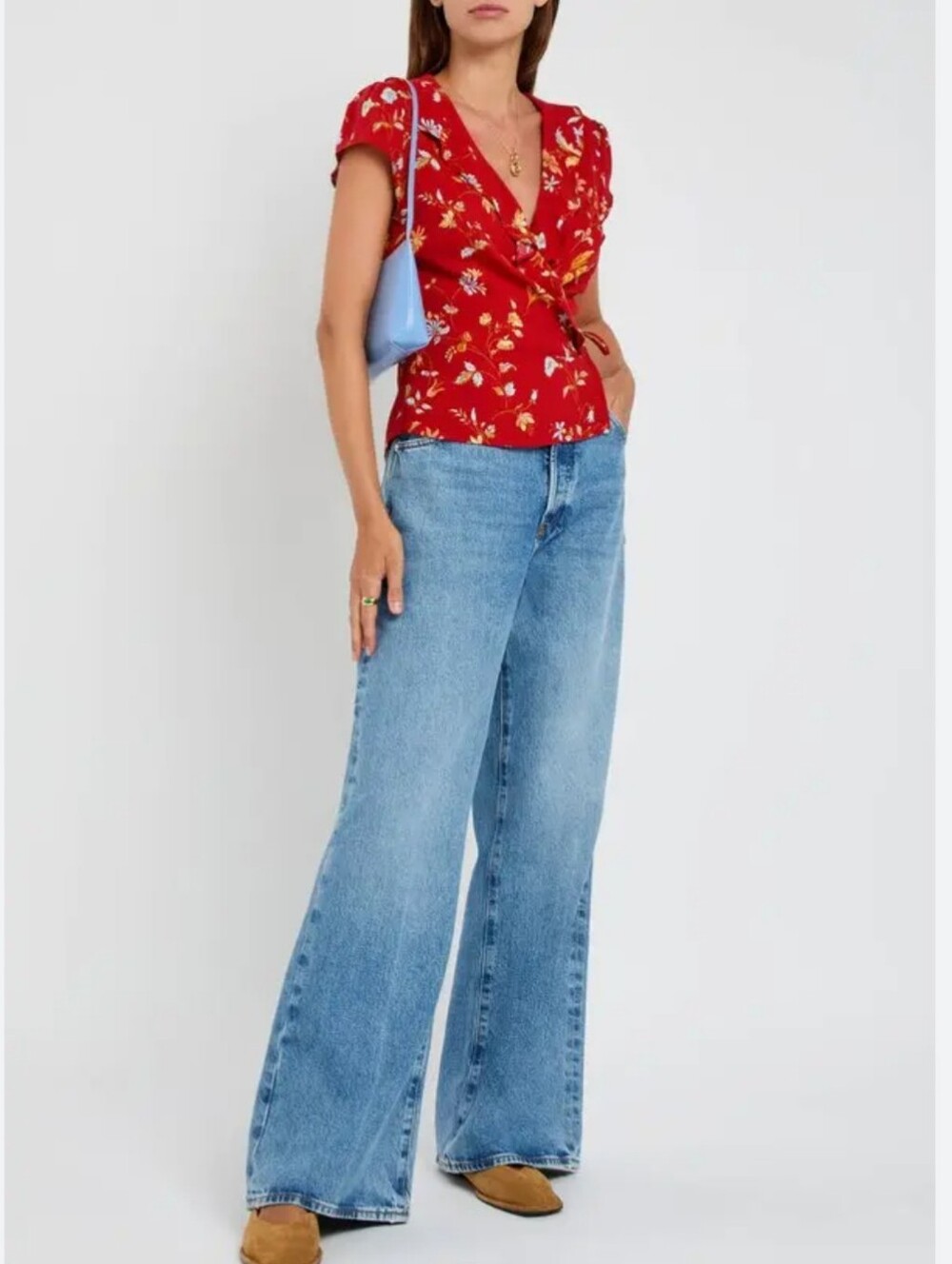 Reformation Red Floral Clemence Top